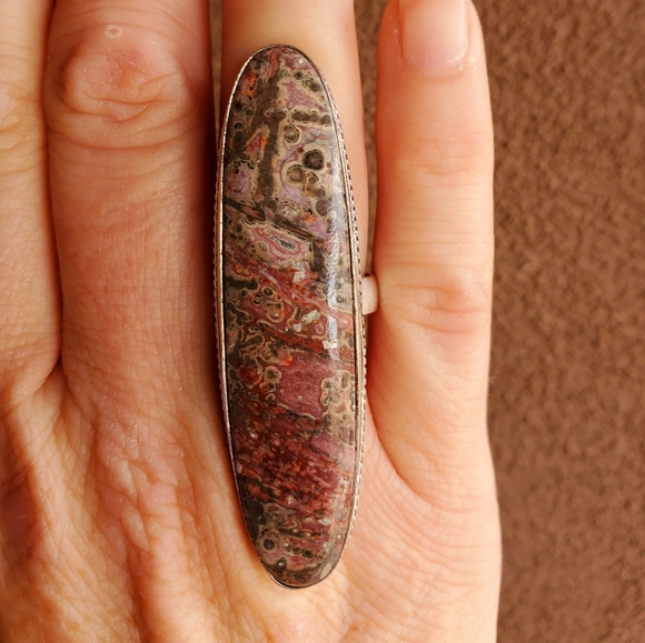 New Huge Leopard Skin Jasper 925 Silver Statement Ring. - Picture 12 of 12